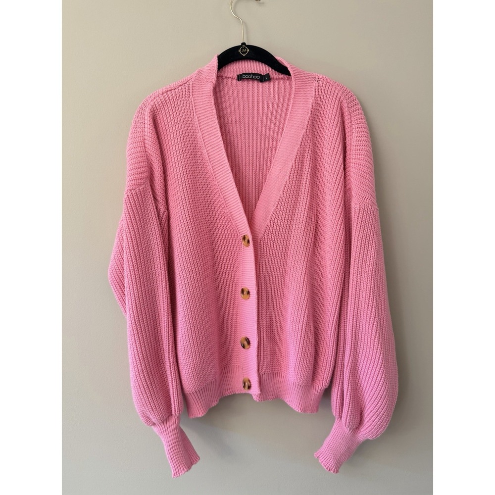 Boohoo Knit Pink Button Down Front Cardigan Women Large